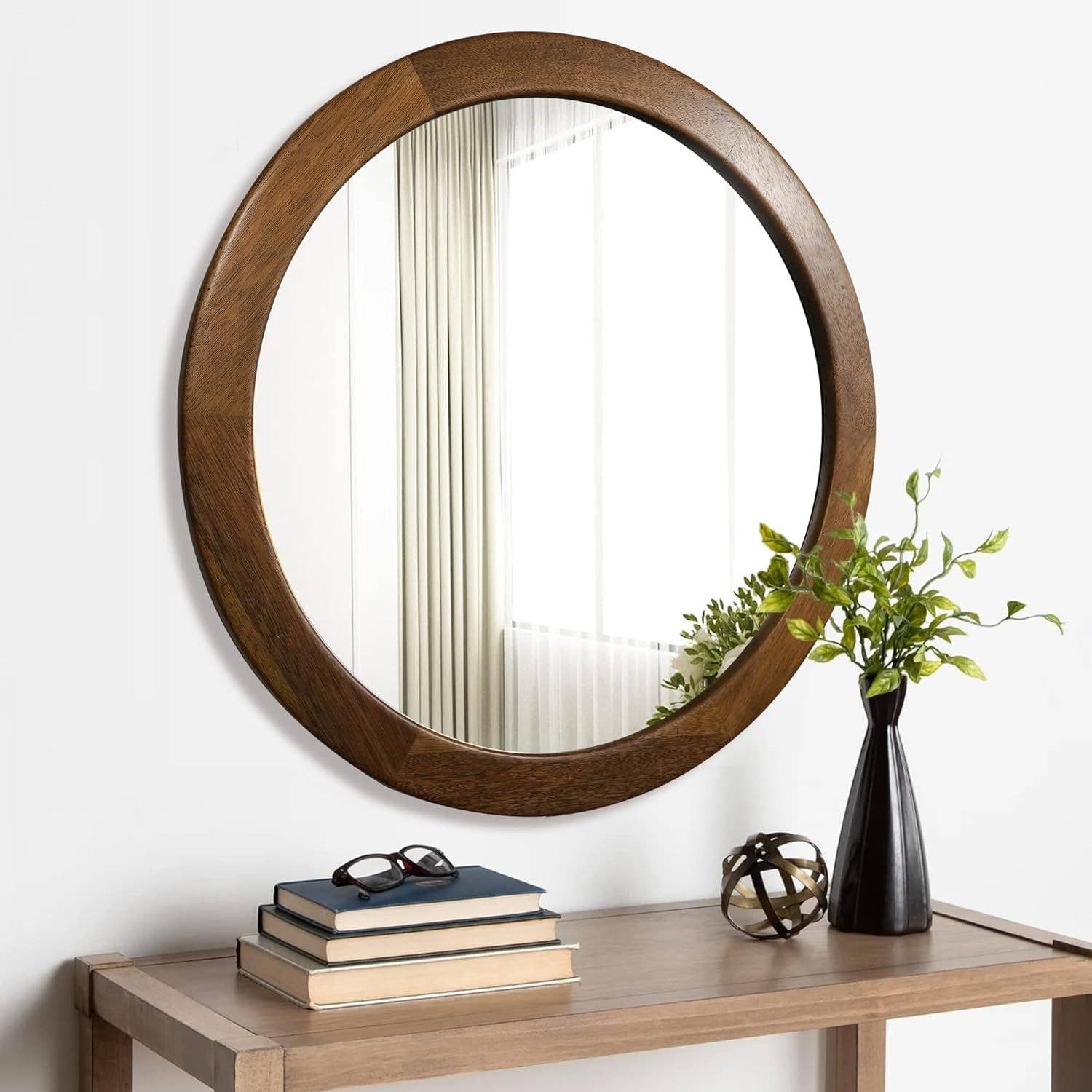30 Inch Walnut Round Wall Mirror Rustic Style for wholesale on Faire3