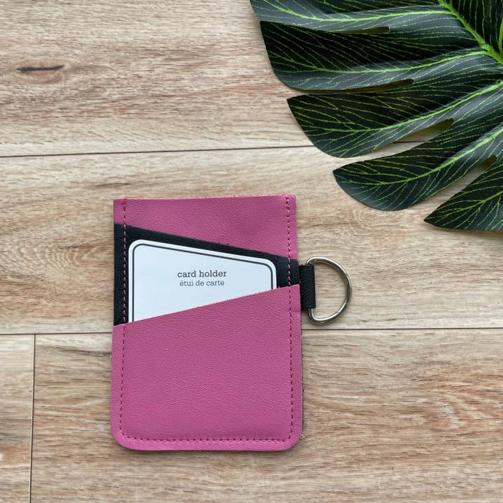 Tarjetero angular de piel con 3 ranuras rosa y negro para venta al por mayor de Mally Designs