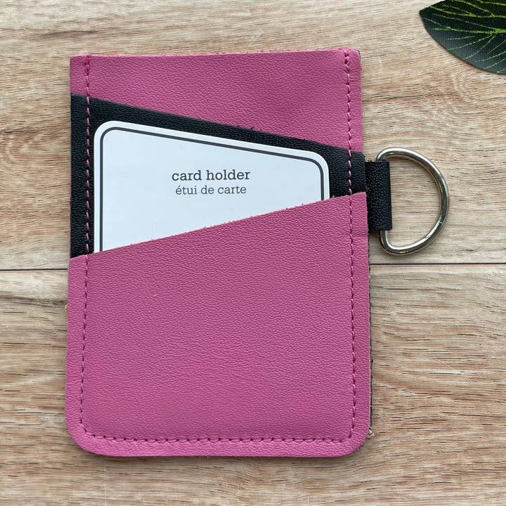 Porte-cartes angulaire en cuir avec 3 fentes rose et noir pour la vente par Mally Designs