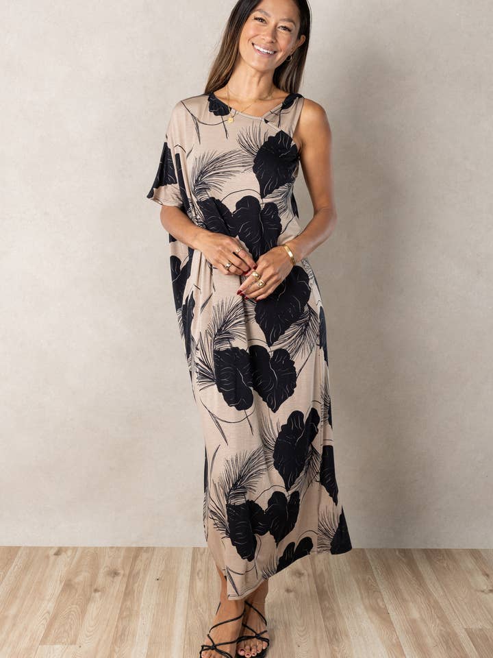 Jesse Asymmetrical Dress (Midnight Kalo) for wholesale by Ten Tomorrow