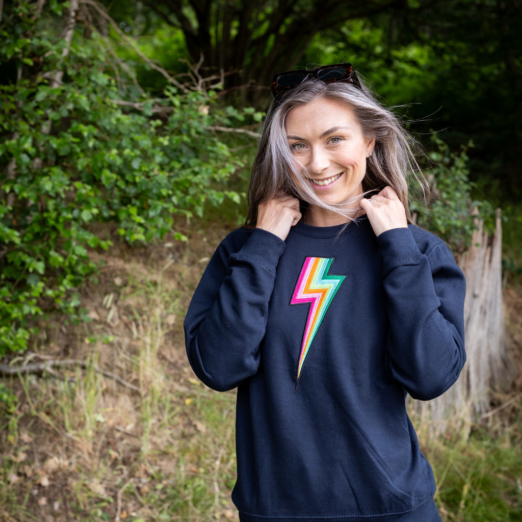 Percy and Nell Retail Limited – wholesale Sweatshirt – Women's – Embroidered Jewel Tone Bolt Sweatshirt in Navy4