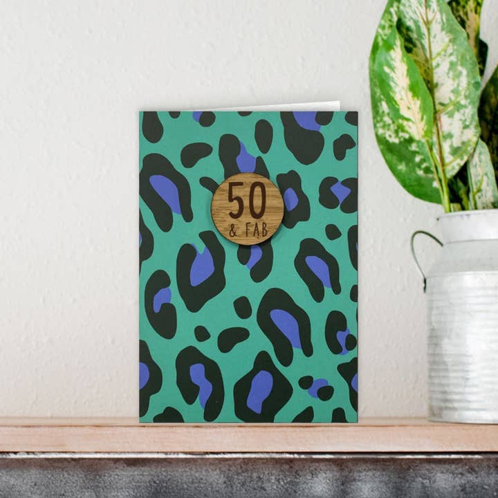 50 & Fab Animal Print Birthday Card for wholesale by KDee Designs
