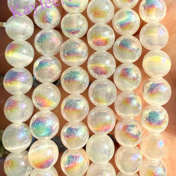 KayleeNYC - Wholesale Beaded Bracelet - Angel Aura Selenite 8mm 7.5” Stretch Bracelet1