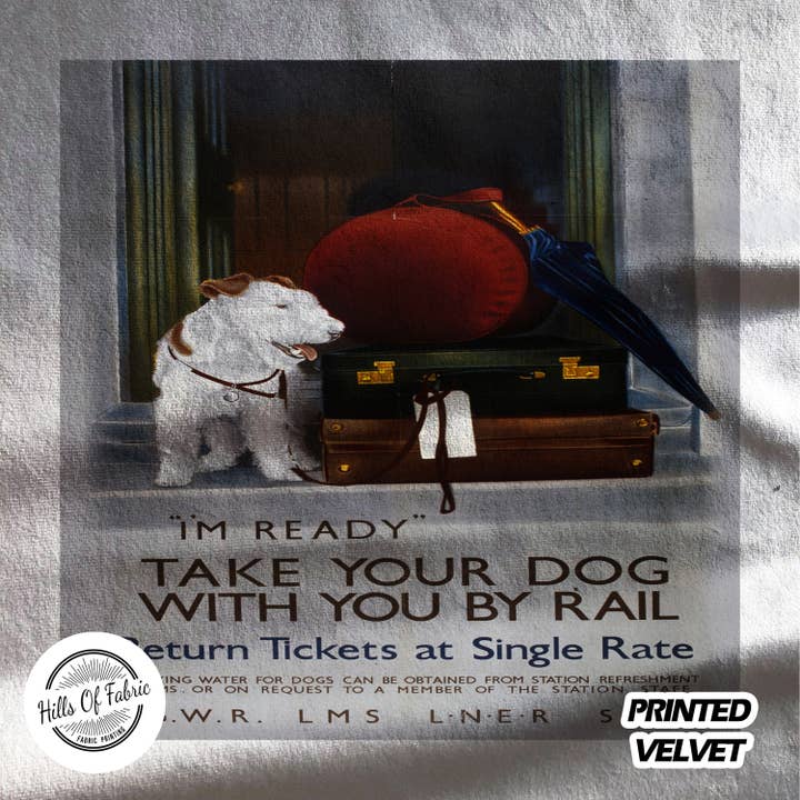 Neem uw hond mee per trein met uw bedrukte stoffen paneel voor wholesale door Hills Of Fabric