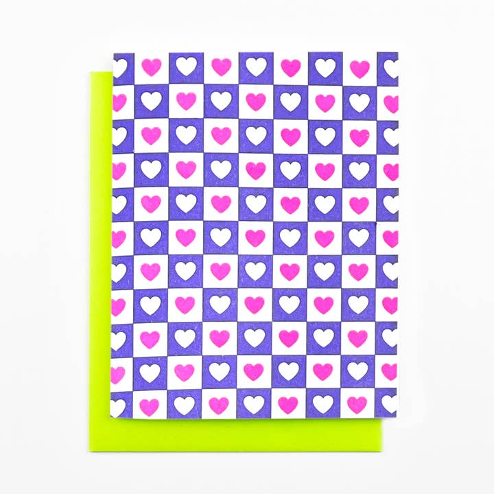 Checkers - Hearts - Risograph Greeting Card for wholesale by Next Chapter Studio