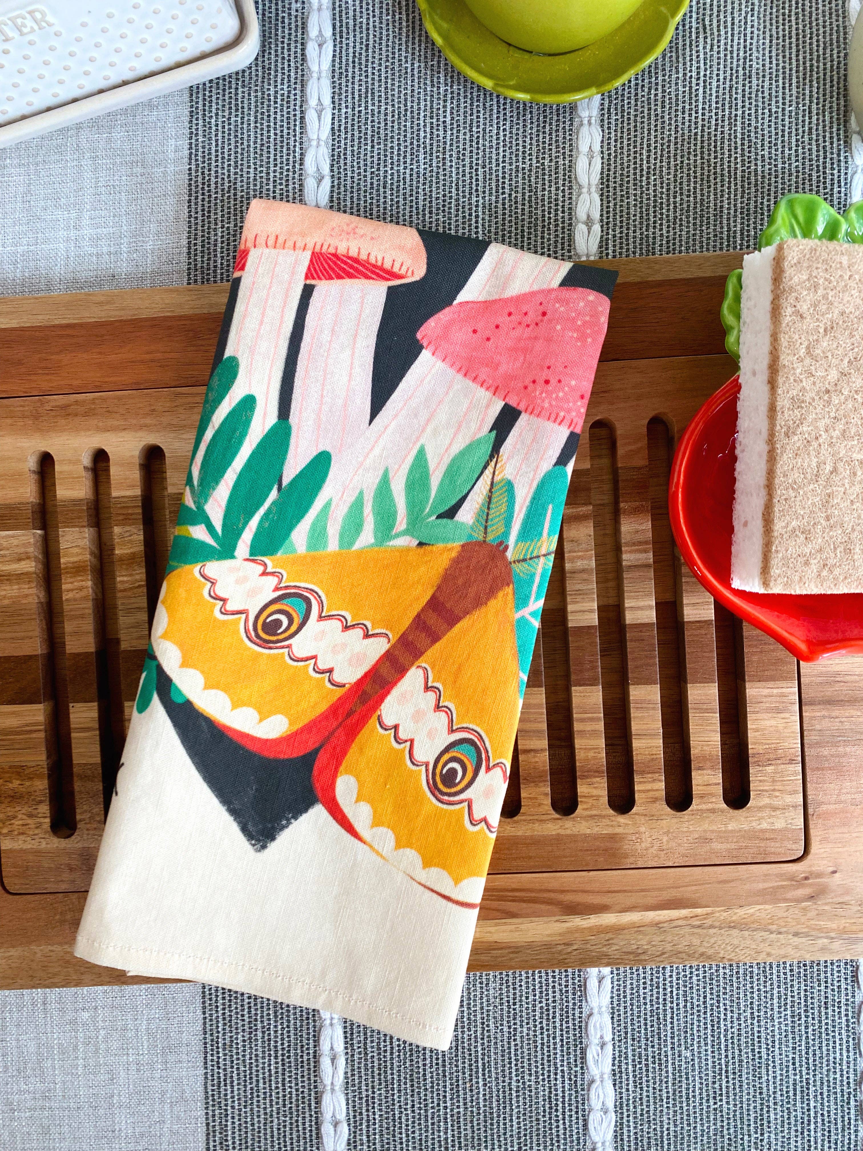 Dream Folk Studio - Wholesale Tea Towel - Midnight Mushrooms Linen Cotton Handmade Tea Towel6