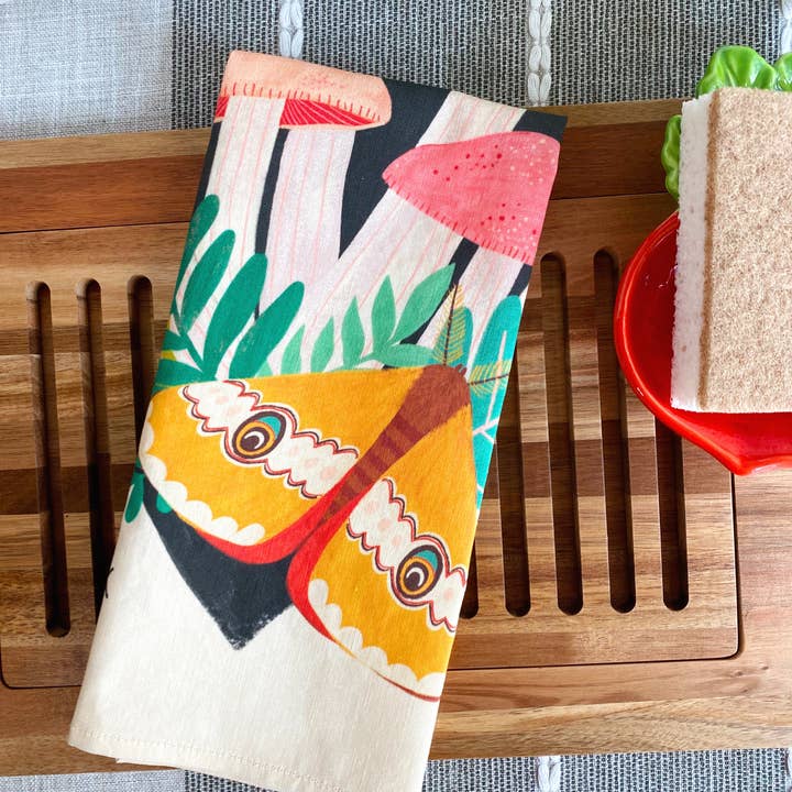 Dream Folk Studio - Wholesale Tea Towel - Midnight Mushrooms Linen Cotton Handmade Tea Towel6