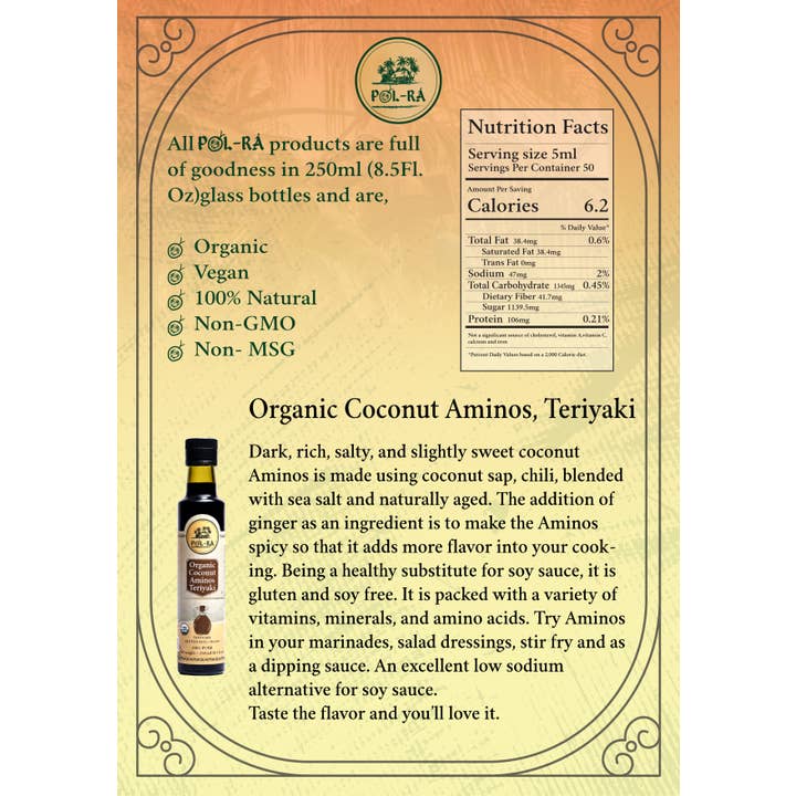 POL RA - Wholesale Sauce - Organic Coconut Aminos Teriyaki-Low Sodium, Soy Substitute3