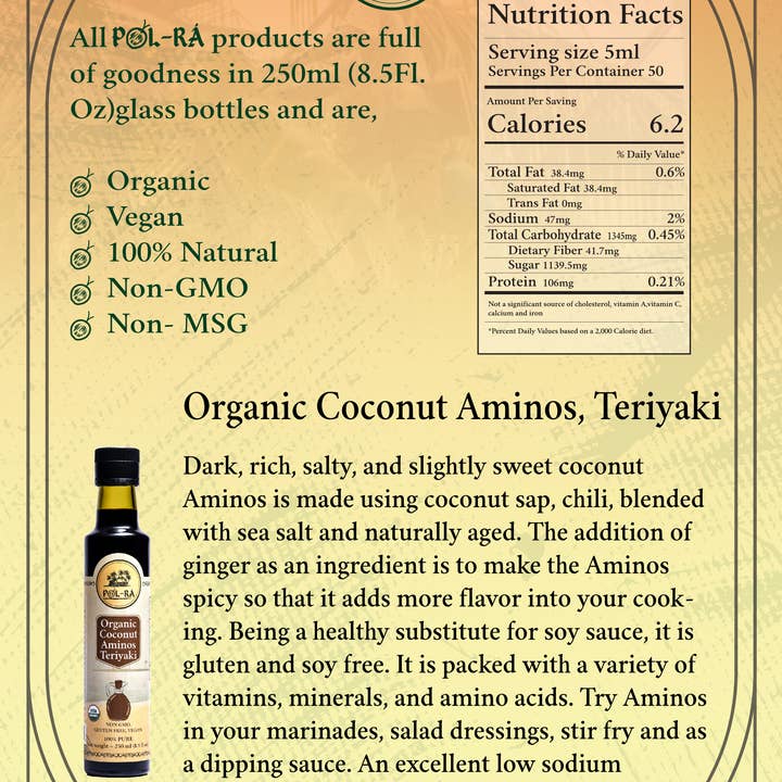 POL RA - Vendita all'ingrosso Salse - Aminos di cocco biologico Teriyaki-a basso contenuto di sodio, sostituto della soia3