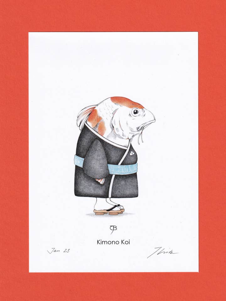Art print - A5, signed - “Kimono Koi” for wholesale by Julian Opitz