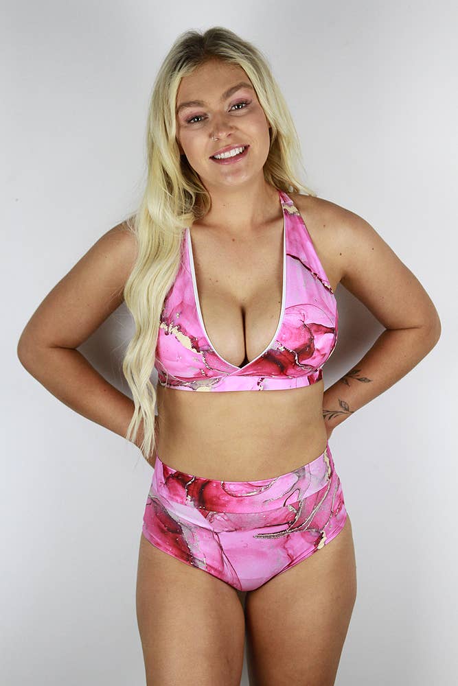 Pink Tutti Frutti Mid Waisted Brazil Scrunch Bum Shorts for wholesale on Faire8