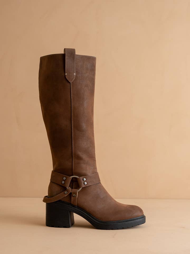 The Leanne | Coffee Moto Knee High Boot for wholesale on Faire