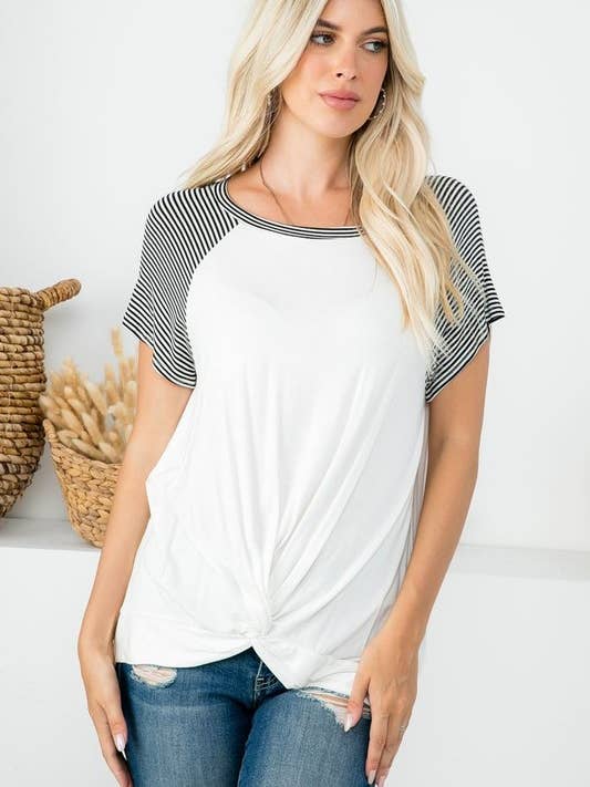 Pin Stripe Center Twisted Kortärmad topp för wholesale av Rose Mellow Fashion