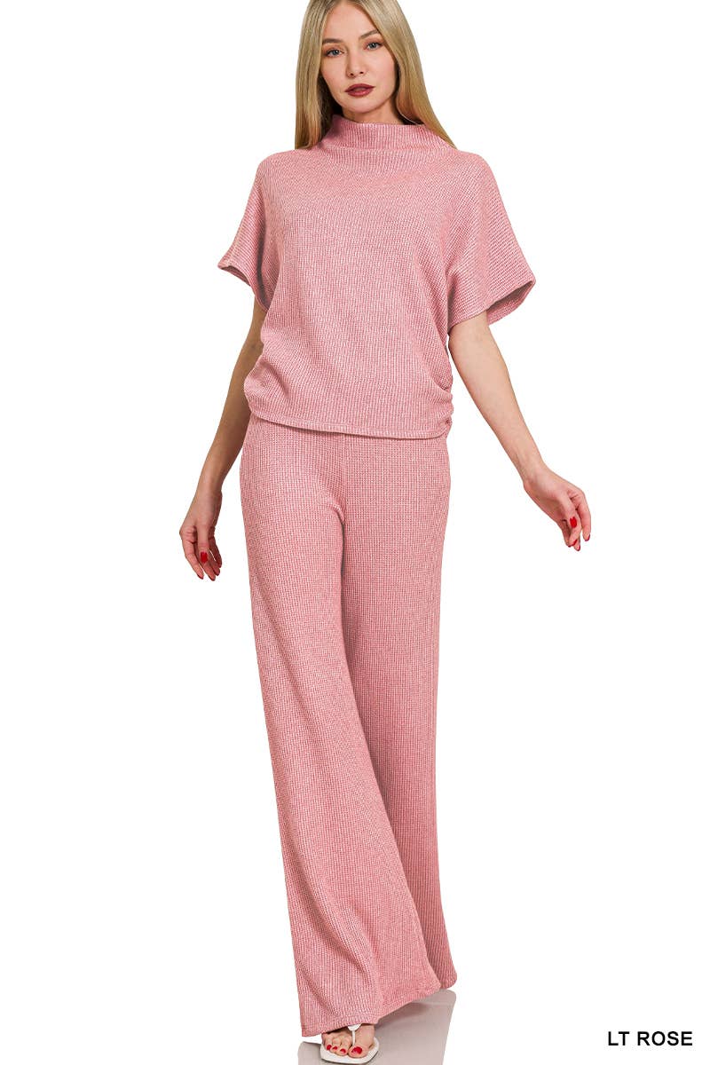 Vanilla Monkey - Wholesale Lounge Set - Women's - Sweater Mock Neck Short Sleeve Top &amp; Long Pants Set8