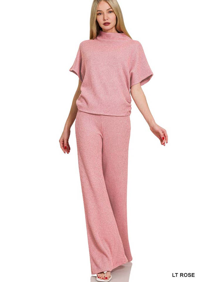 Vanilla Monkey - Wholesale Lounge Set - Women's - Sweater Mock Neck Short Sleeve Top & Long Pants Set9