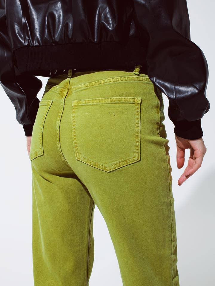 grün Olivgrüne Jeans mit geradem Schnitt und verkürztem Saum für den Großhandel auf Faire