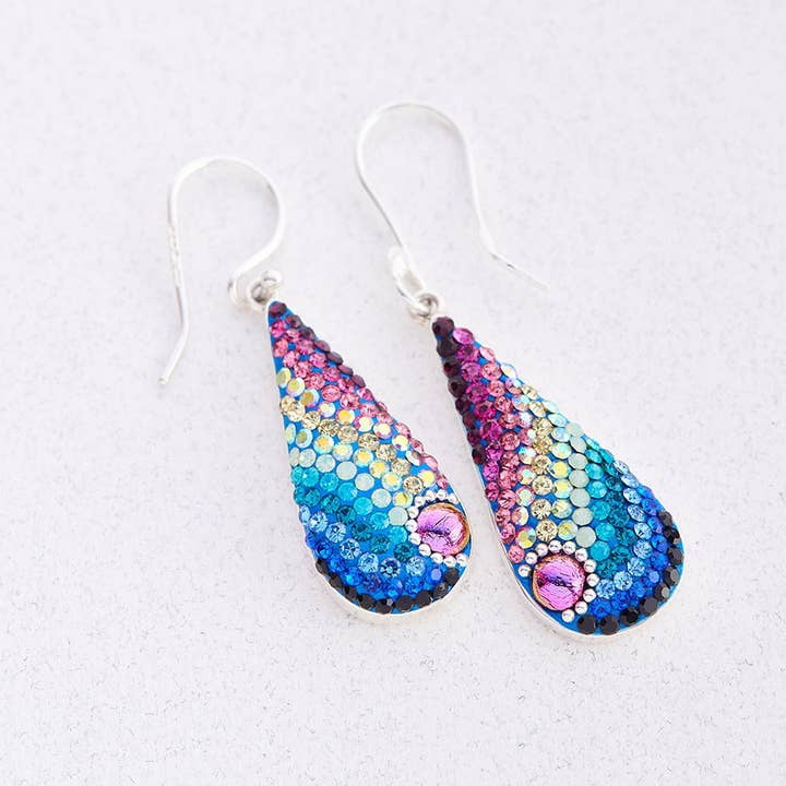 Mosaico Jewels - Wholesale Dangle Earrings - PE-8270 / CRYSTAL & SILVER MORNING DROP EARRINGS