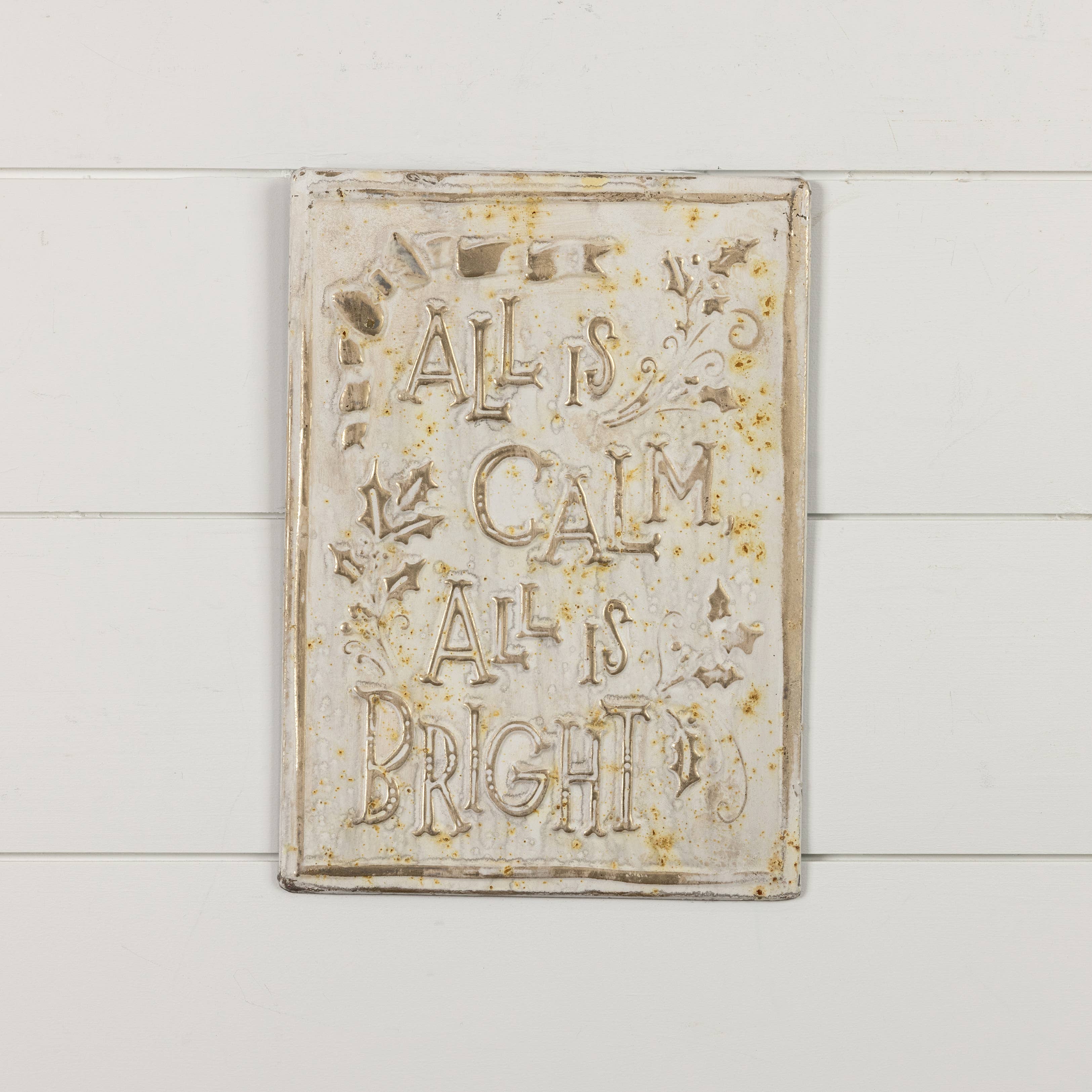 Ragon House - Wholesale Sign - GOLD & WHITE ALL IS CALM ALL IS BRIGHT SIGN1