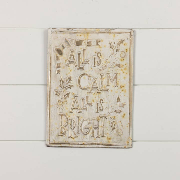 Ragon House - Wholesale Sign - GOLD & WHITE ALL IS CALM ALL IS BRIGHT SIGN1