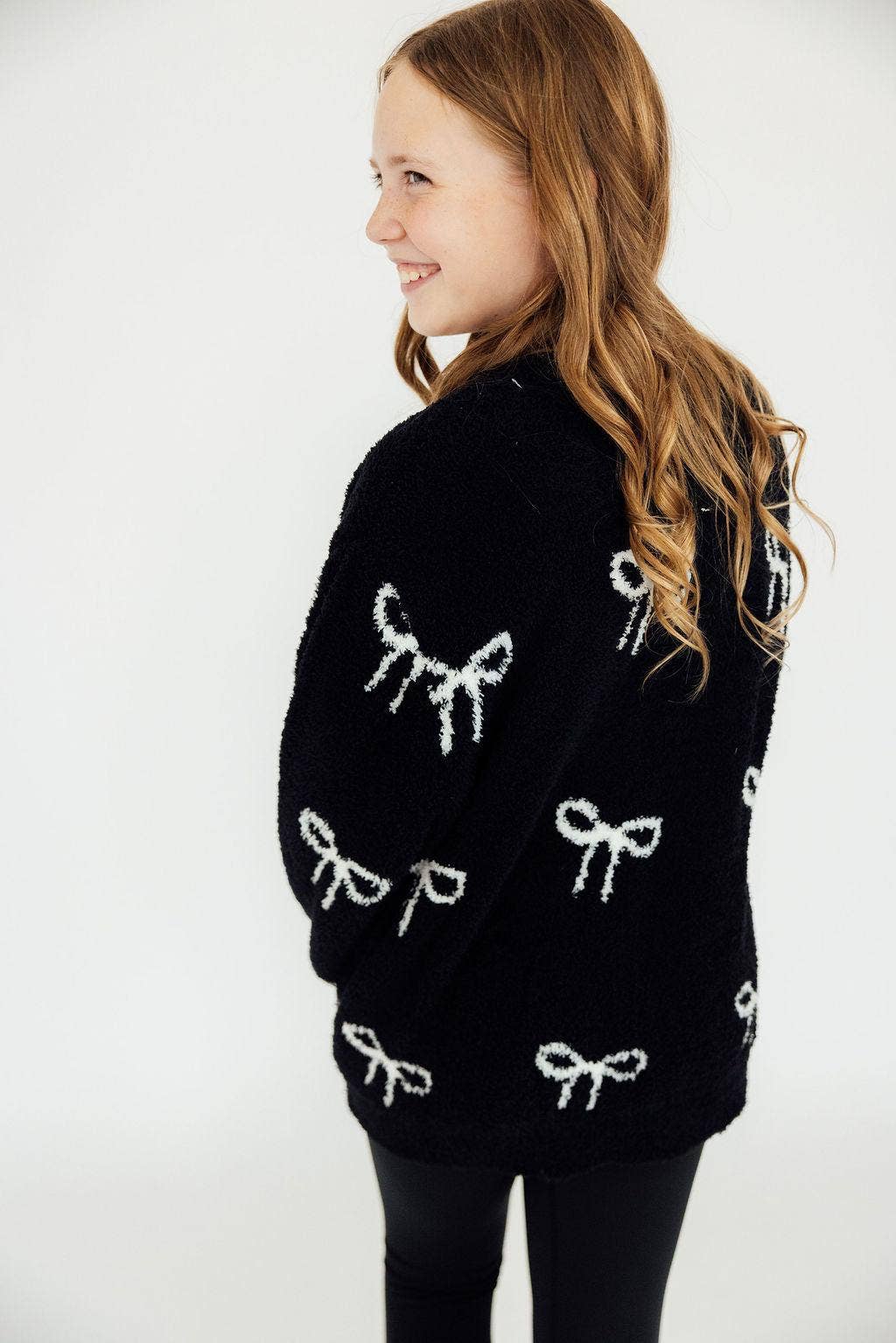 Mila & Rose - Wholesale Cardigan - Kids - Black/Coconut Bow Cozy Cardigan3