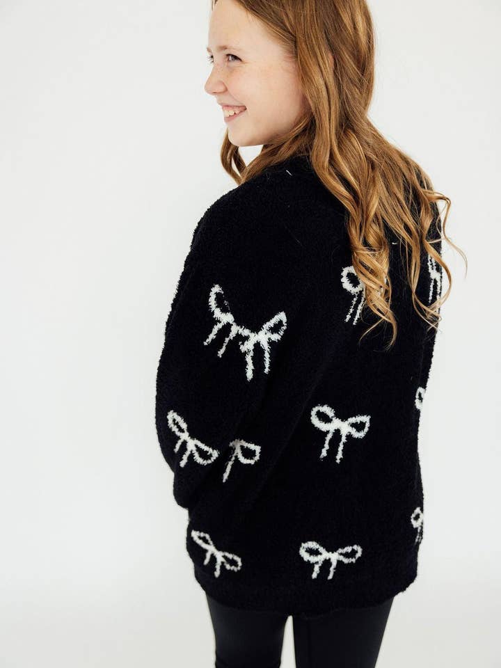 Mila & Rose - Wholesale Cardigan - Kids - Black/Coconut Bow Cozy Cardigan3