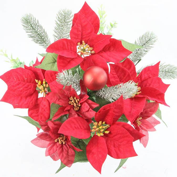 18" Poinsettia & Pine Bush for wholesale by Marlow Floral Products