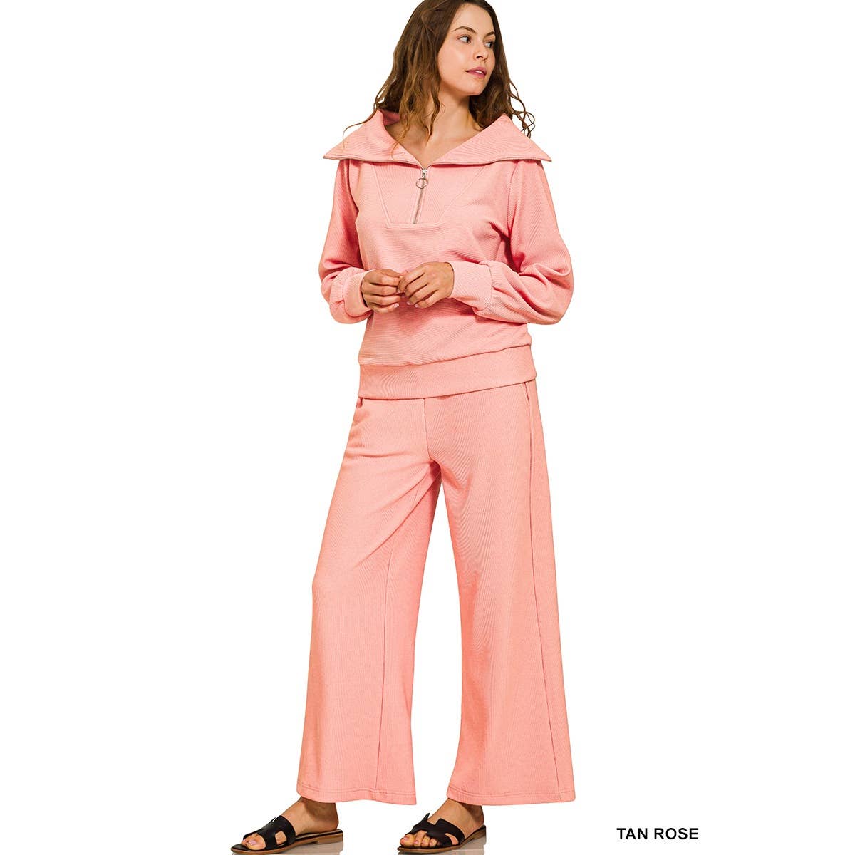 HiteJeans - Wholesale Lounge Set - Women's - Ribbed high neck half zip pullover pants set7