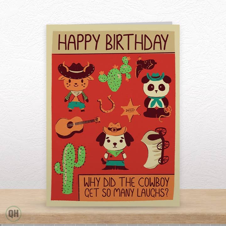 Joyeux Anniversaire Carte Mignonne Thème Animaux Cowboy pour la vente par Quitting Hollywood