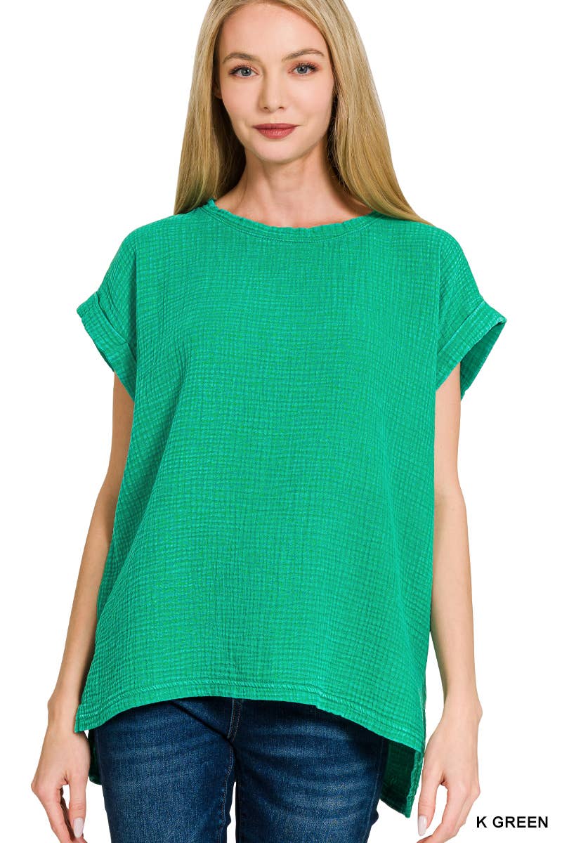 Vanilla Monkey - Vendita all'ingrosso Top in maglia - Donna - Top a maniche corte in doppia garza intrecciata lavata con acido6