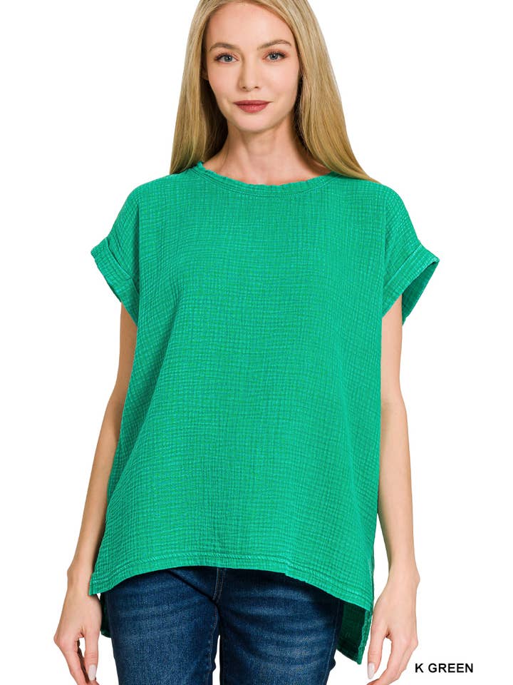 Vanilla Monkey - Vendita all'ingrosso Top in maglia - Donna - Top a maniche corte in doppia garza intrecciata lavata con acido6