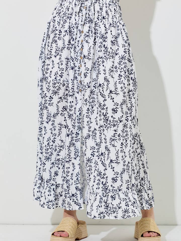 PRINTED FLORAL BUTTON UP MIDI SKIRT for wholesale by Baevely by Wellmade USA