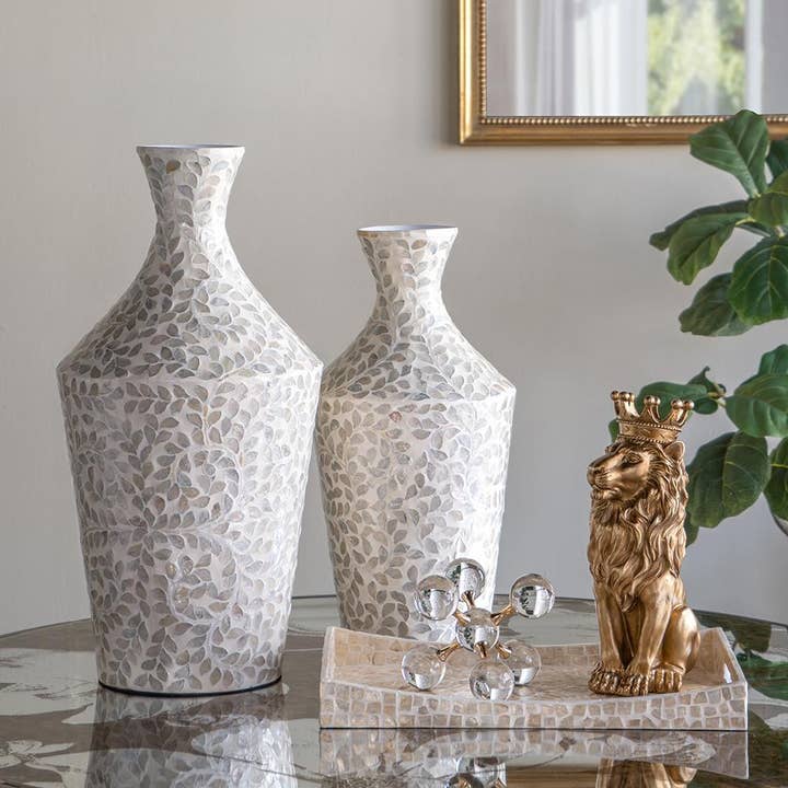 A&B Home Group Inc. – wholesale Vase – D12x24" Paper Powder Vase w/ Tapered & White Floral Capiz3