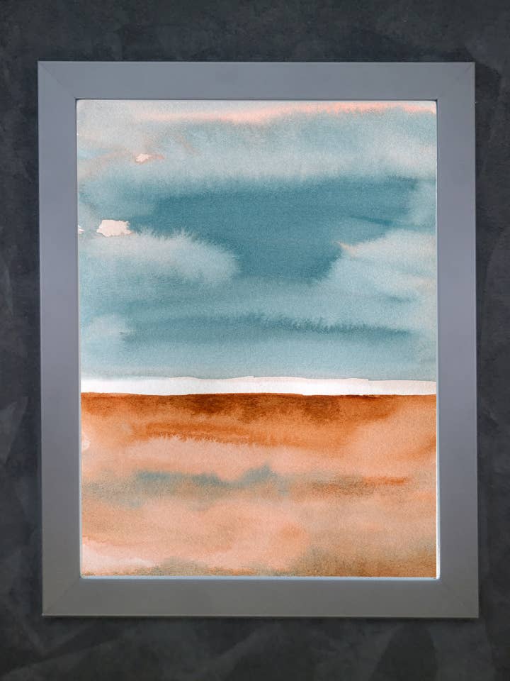 Aquarelle abstraite I I avec galerie noire et tissu pour la vente par The Brightener Group