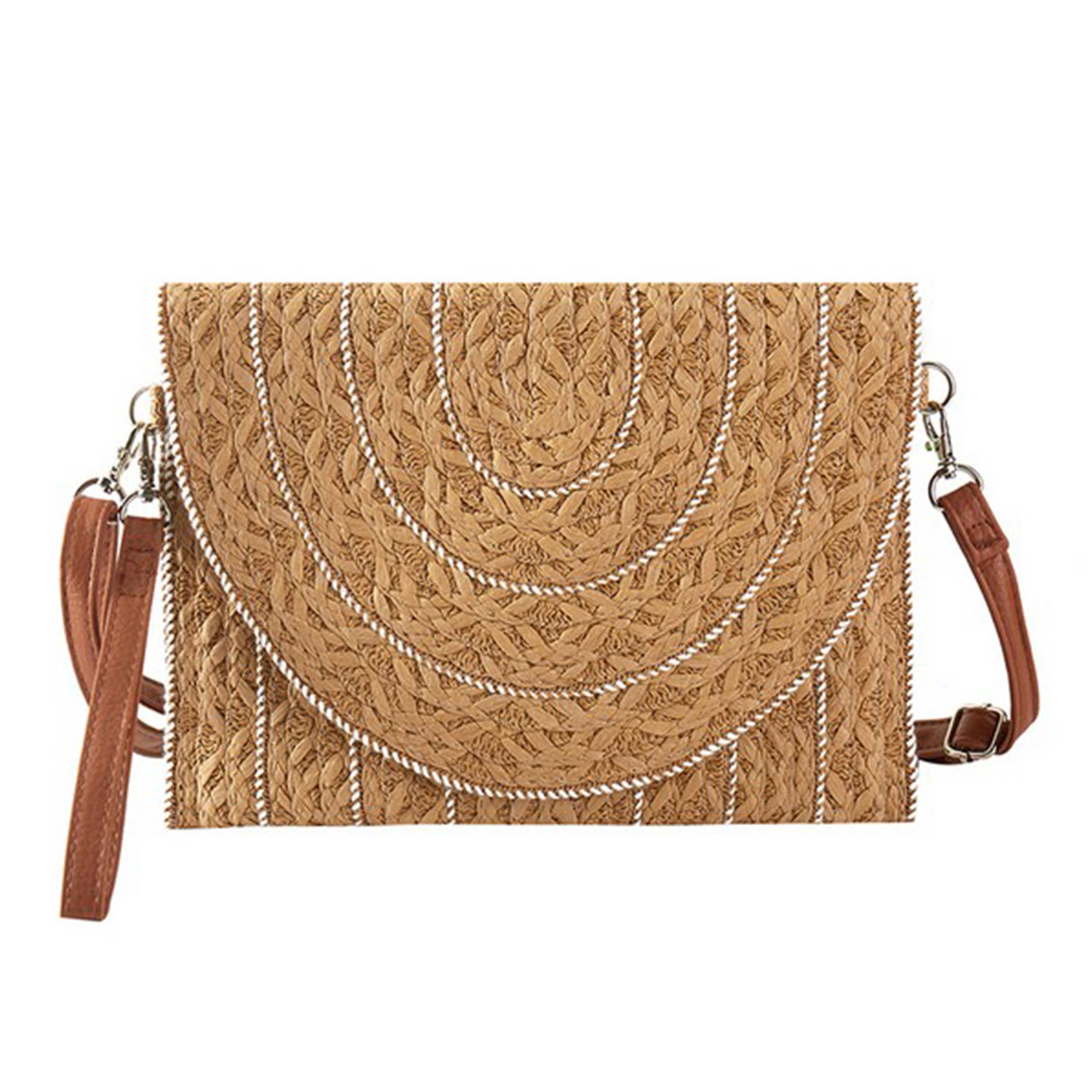 Hana – Bolsa - Mulher por atacado – Mala a Tiracolo de Palha com Design de Costura Decorativa5