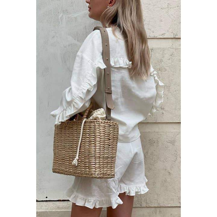 White Long sleeve blouse Ruffle Decor Shorts Set for wholesale on Faire