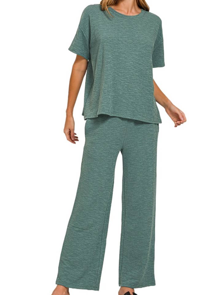 Slub Korte Mouw Top En Broek 2-delige Set voor wholesale door Vanilla Monkey