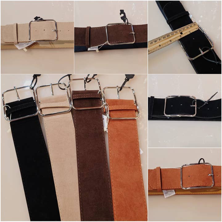 Faux suede wide belts with square buckle, BT-1017 for wholesale by Oblige by G