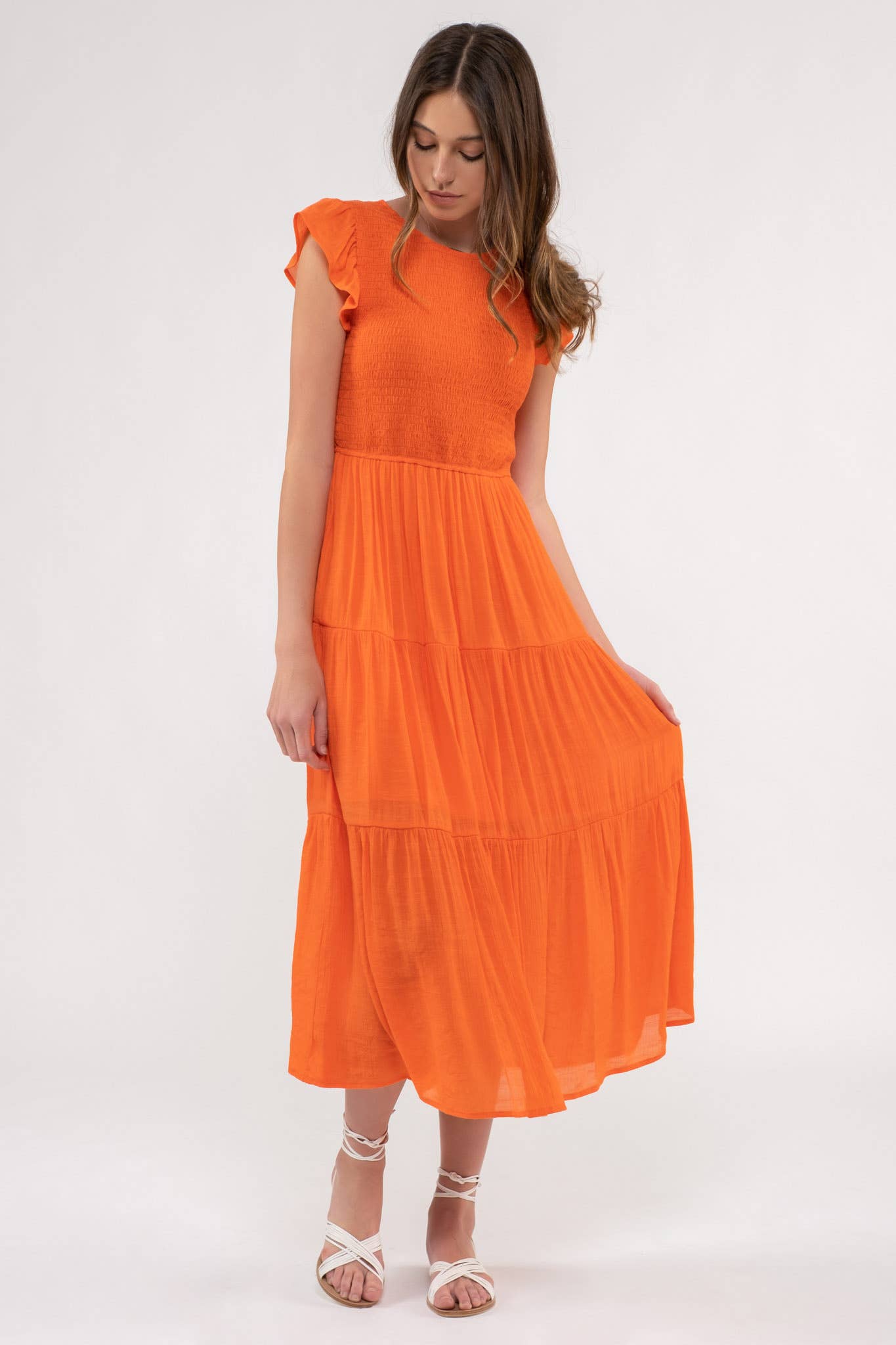 Blu Pepper - Venta al por mayor Vestido - Mujer - Vestido midi con volantes y cuerpo fruncido69