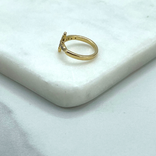 Luxus Accessories - Wholesale Multi-Stone Ring - 18k Gold Filled Front Clear Cubic Zirconia Cross Shape Adjustable Ring, Fashion Religious, Wholesale Jewelry Making Supplies2