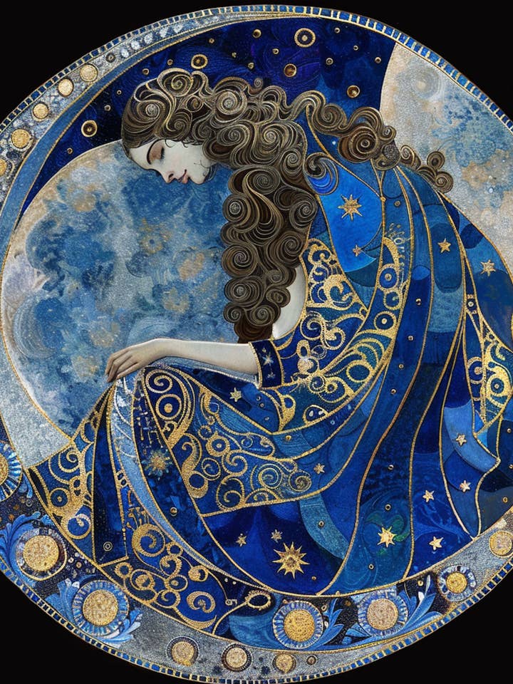 Beautiful Blue Moon Mystical Goddess Tambourine and Ribbon W for wholesale by Bodhi Leaf Market