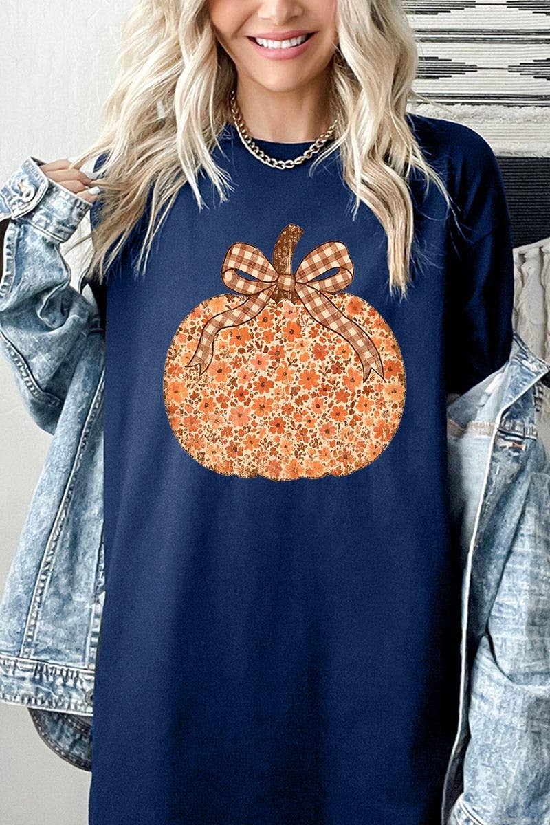 COLORBEAR – Engroshandel Grafisk t-shirt - Dame – Grafisk T-shirt i kraftig bomuld med blomster og græskar til efteråret9