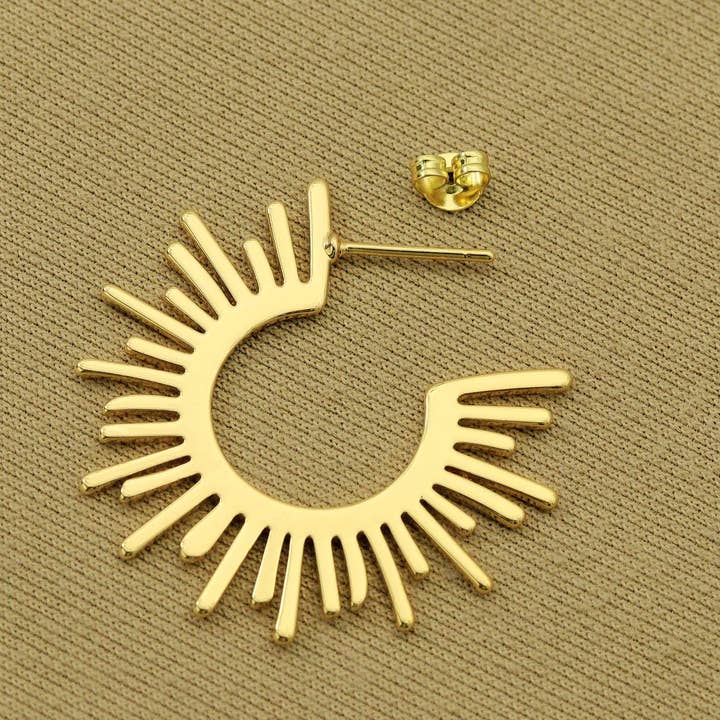 BestBeads&Beyond - Wholesale Hoop Earrings - Gold Sunshine Latch Back Closure Earrings, Sku#ZX583