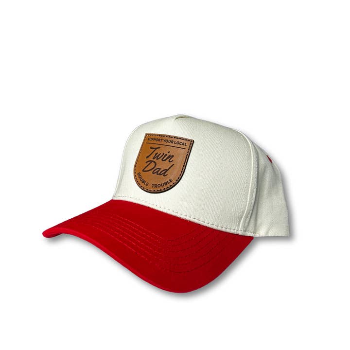 Dadbod Apparel - Wholesale Baseball cap – Men's - Support Your Local Twin Dad 5 Panel (Cream/Red)1