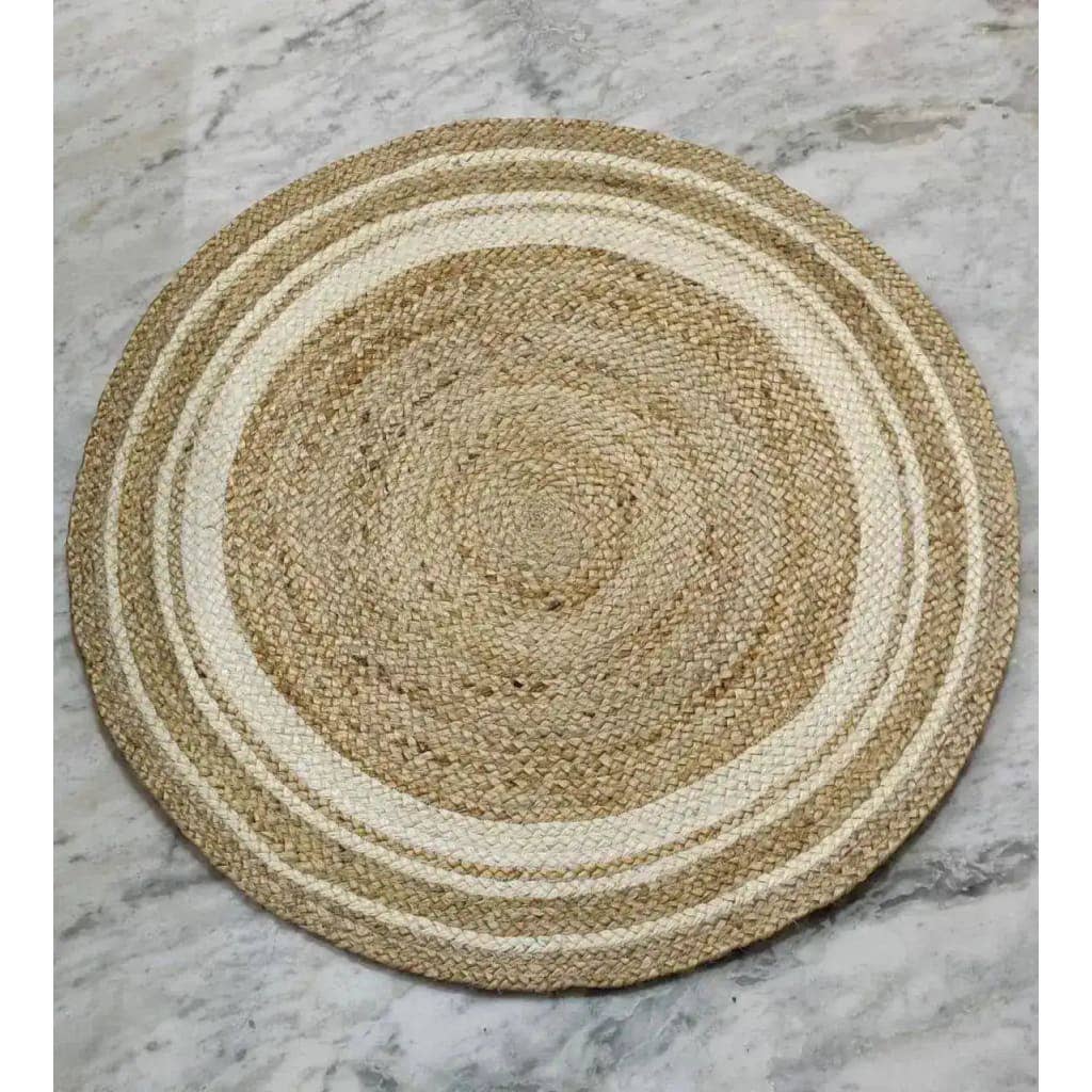 Maia Homes - Wholesale Area Rug - White Trim Natural Hanna Hand Braided Round Jute Rug1