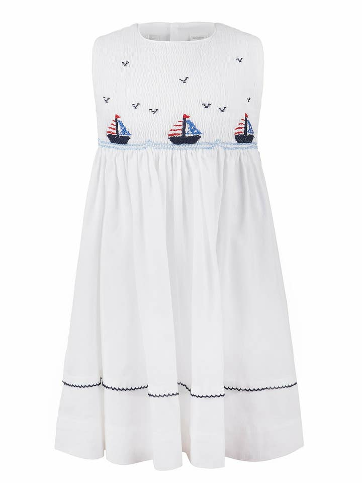 Robe blanche sans manches Smockée Boats - Tout-petits filles pour la vente par Julius Berger & Carriage Boutique