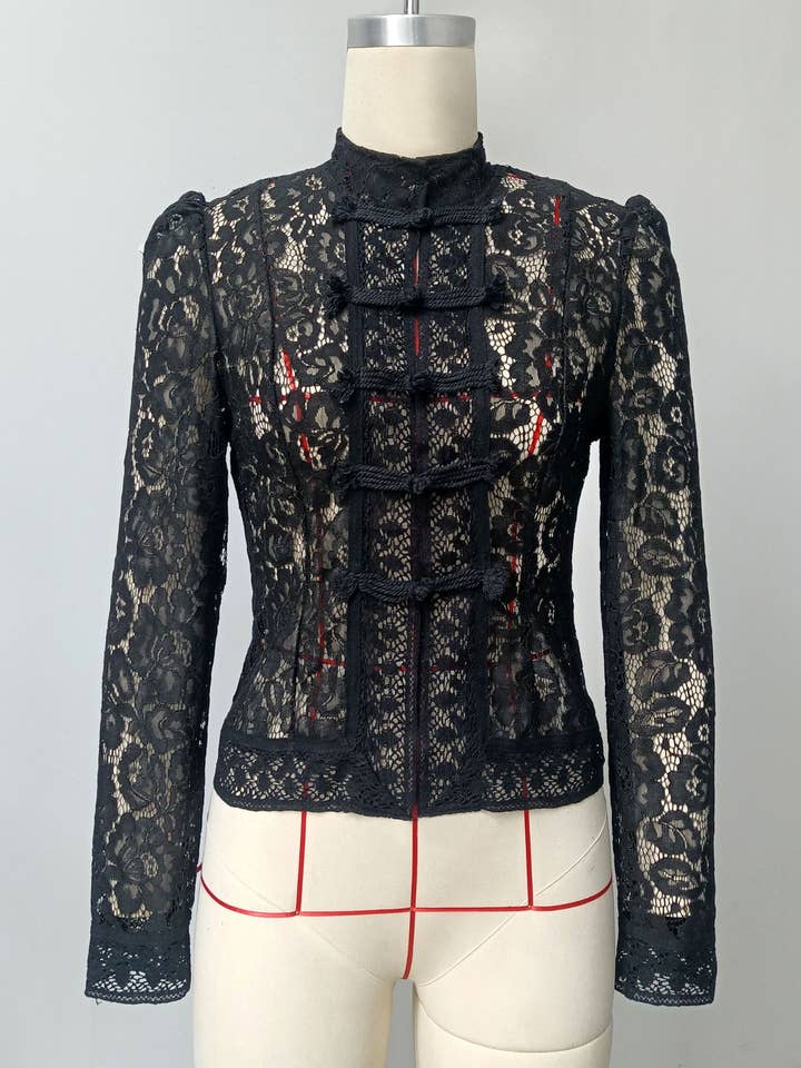 Rosa Clothing - Wholesale Blouse - Women's - Floral lace Chinese buttons blouse long sleeve shirt10