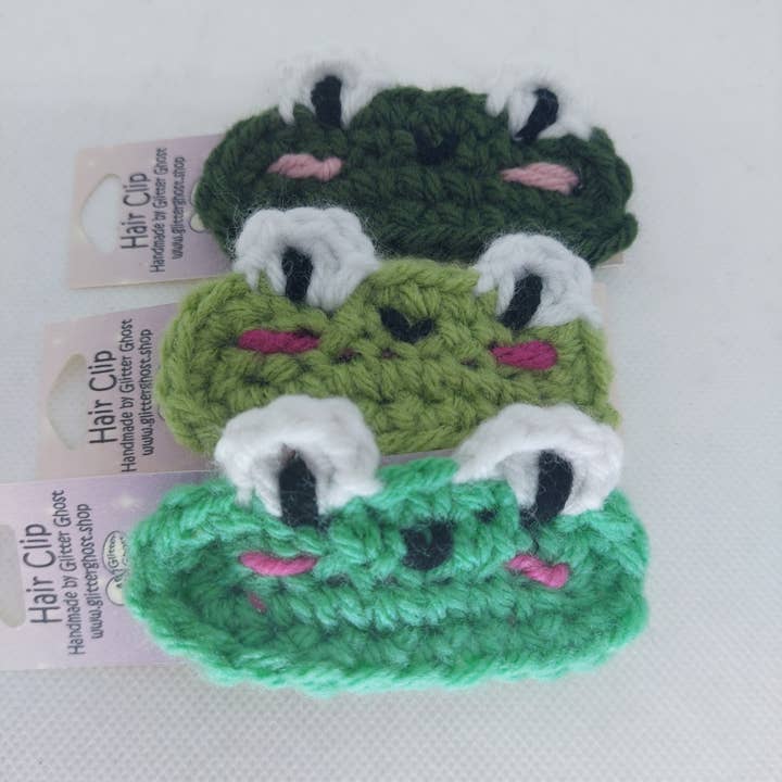 Crochet Frog Hair Clip - Greens for wholesale by Glitter Ghost Clothing and Accessories