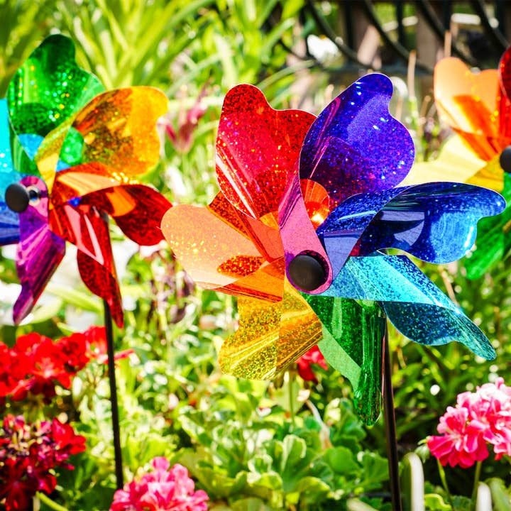 In the Breeze, LLC. - Wholesale Wind Spinner - Rainbow Sparkle 8" Pinwheel Spinner - 8 PC