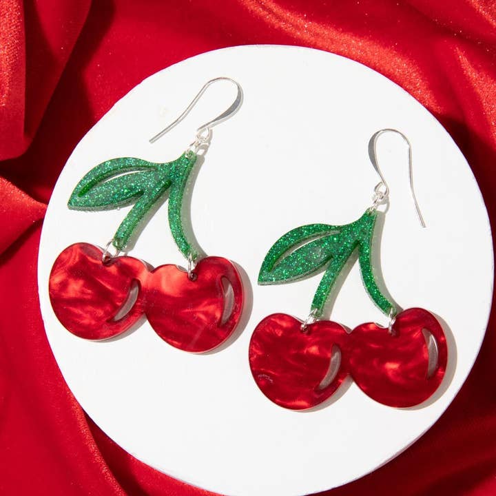 Cherry Earrings – Sweet & Tart Red Statement Jewelry for wholesale by Luna B Jewelry