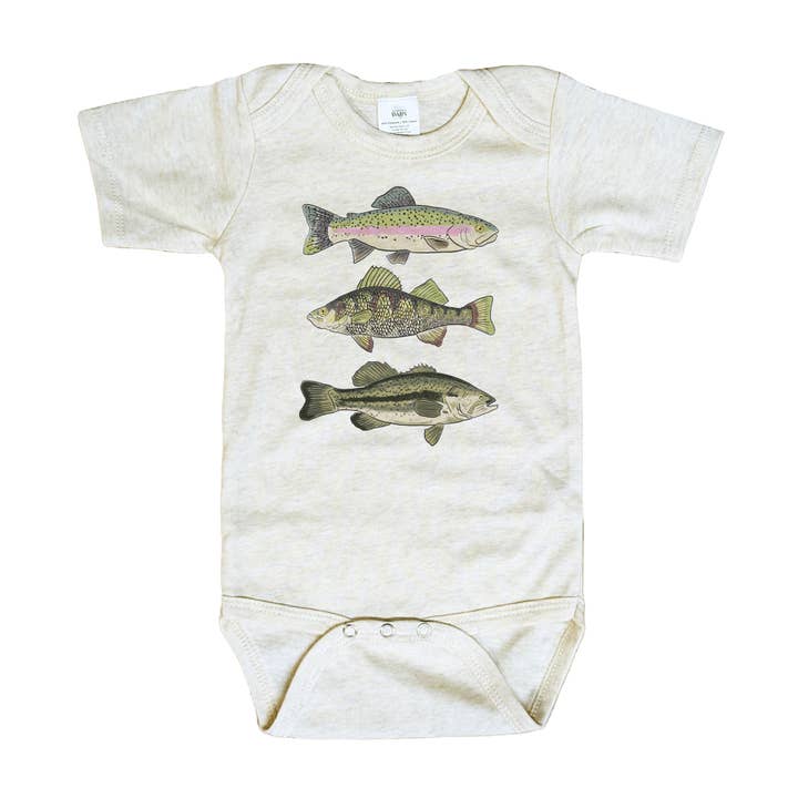 Barefoot Baby – wholesale Bodysuit (non-footed) – Baby – Three Fish Summer Baby Bodysuit Outdoor Clothes Fishing kid
